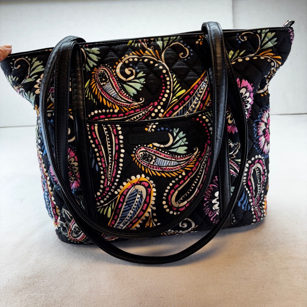 Vera Bradley Tote Bag Women's Black Bohemian Banana Swirl Paisley Quilted Set
